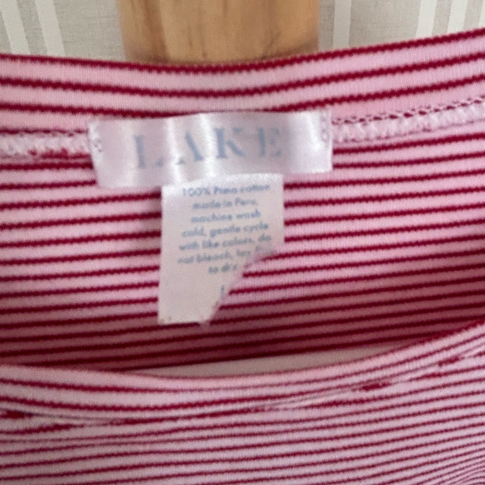 LAKE Pajamas Shirt Red Pink Striped Cotton PJ Top 100% Pima Cotton Womens Large - Picture 7 of 7
